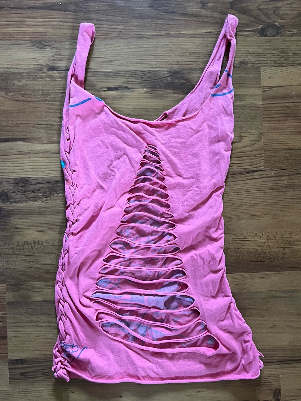 Vintage Y2K Ed Hardy Pink True To My Love Lace Up Braided Tank Top - Picture 2 of 2